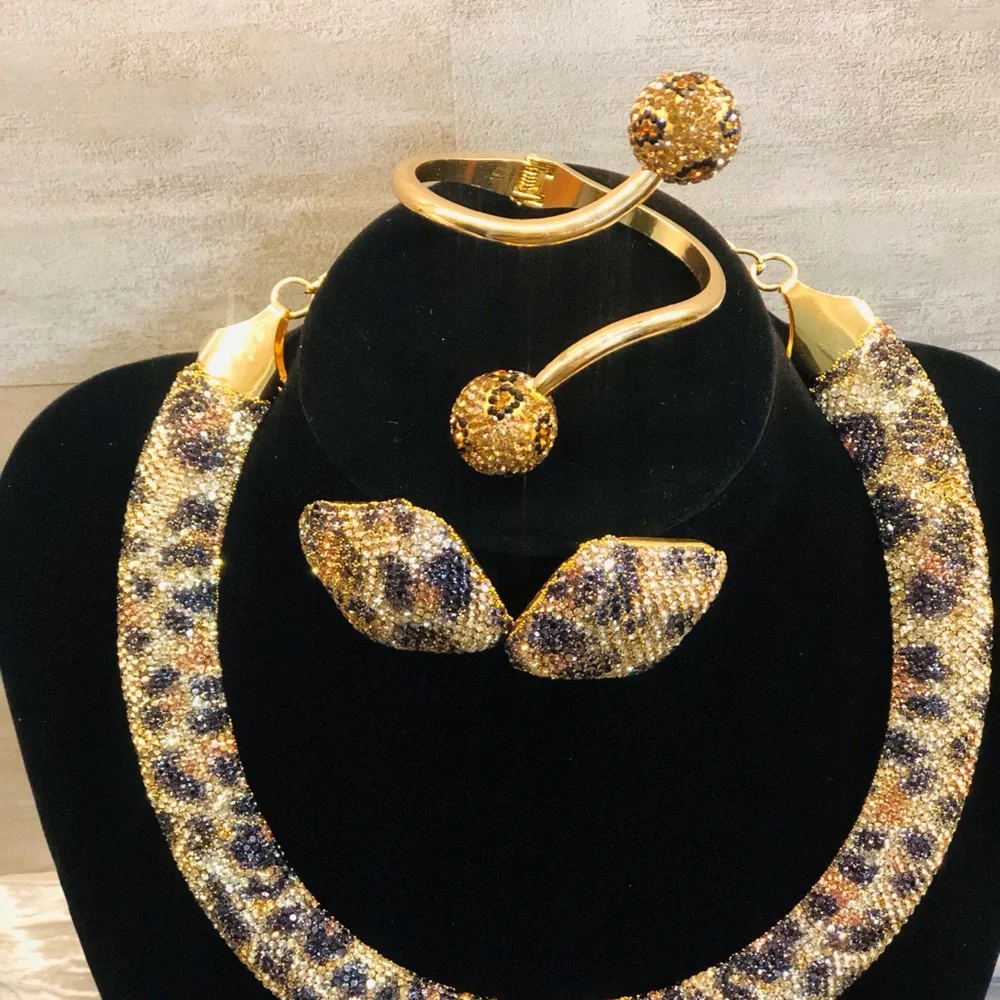 Leopard Print Bling Gold and Black Jewelry Set - Picture 3 of 14